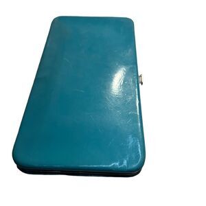 Shiny blue teal clutch wallet 7”x4”